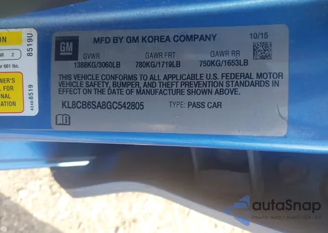 2016 Chevrolet Spark Ls Cvt from USA, damaged, VIN KL8CB6SA8GC542805